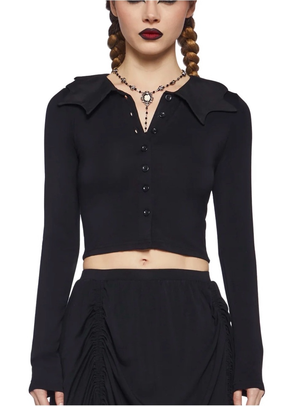 NWT The Grave Girls Batty Buttons Gothic Collar Top XXL